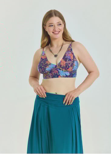 Lace Up Open Back Adjustable Blue Plus Size Blouse 4659